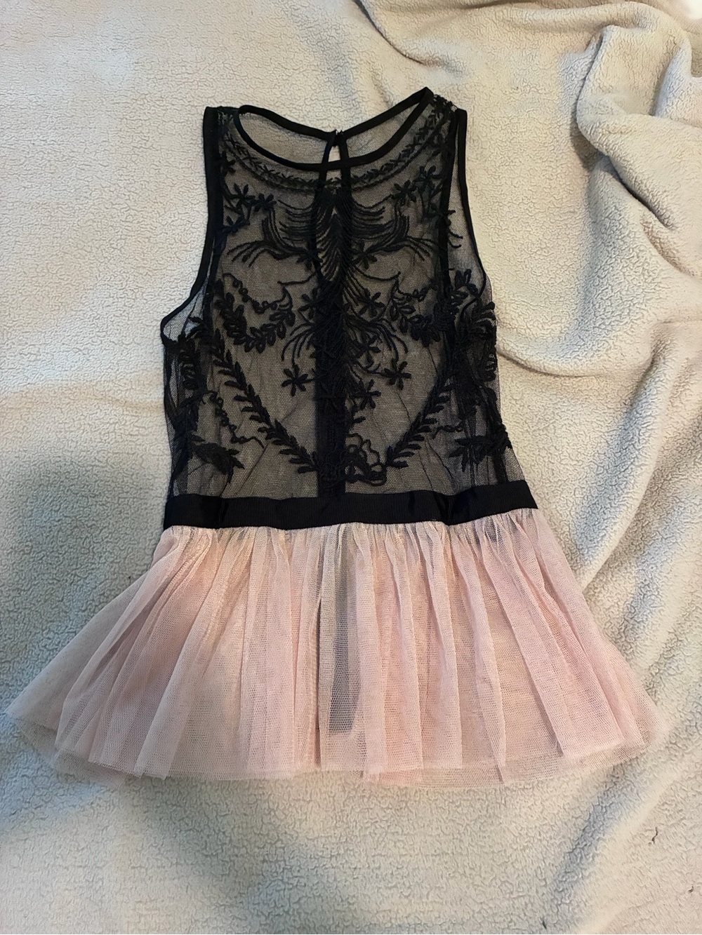 Zio Pretty Mini Dress Black Lacy Top w Wispy Peach Tulle Skirt Prom Dance Party